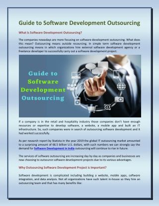Guide to Software Development Outsourcing