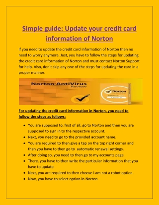Simple guide: Update your credit card information of Norton