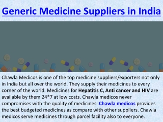 Generic Medicines Suppliers in India