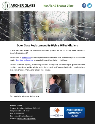 Door Glass Replacement By Highly Skilled Glaziers