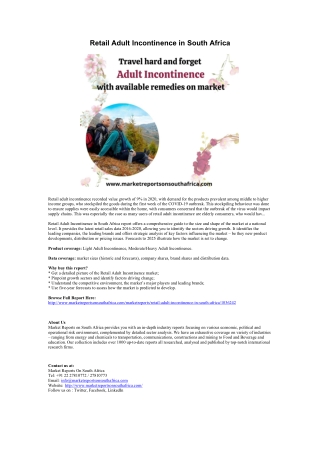 Retail Adult Incontinence in South Africa