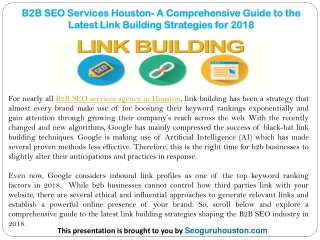 B2B SEO Services Houston- A Comprehensive Guide to the Latest Link Building Strategies for 2018