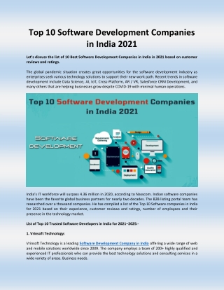 Top 10 Software Development Companies in India 2021