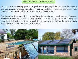Solar Pool Heaters Work - Northern Lights Solar Solutions