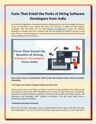 Facts That Entail the Perks of Hiring Software Developers from India
