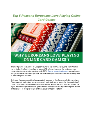Top 5 Reasons Europeans Love Playing Online Card Games