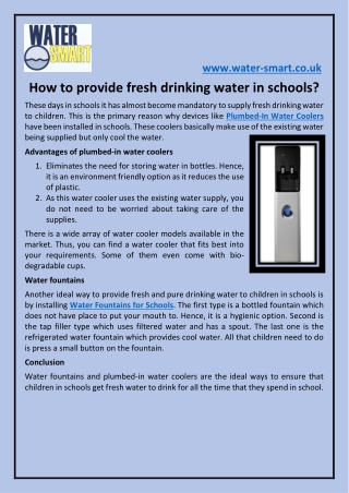 How to provide fresh drinking water in schools?