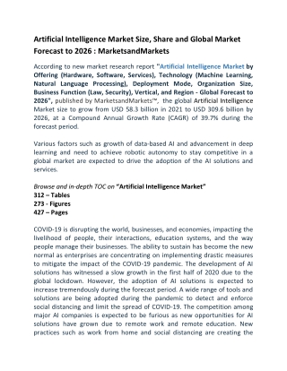 Artificial Intelligence Market Size, Share and Global Market Forecast to 2026  MarketsandMarkets