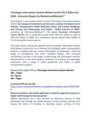 Passenger Information System Market worth $41.0 billion by 2026 - Exclusive Report by MarketsandMarkets™