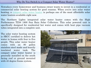 Compact Solar Water Heater - Northern Lights Solar Solutions