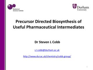 Dr Steven L Cobb s.l.cobb@durham.ac.uk http:// www.dur.ac.uk/chemistry/cobb.group/