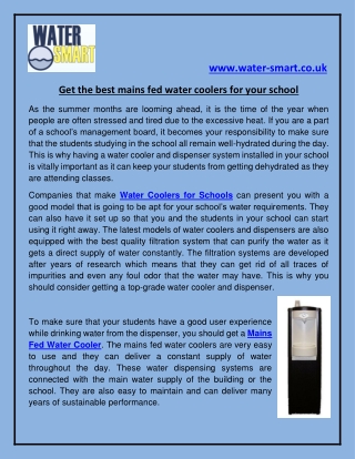 Get the best mains fed water coolers for your school
