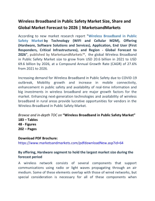 Wireless Broadband in Public Safety Market Size, Share and Global Market Forecast to 2026  MarketsandMarkets