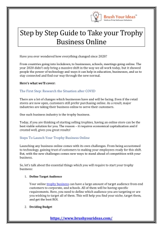 Step by Step Guide to Take your Trophy Business Online