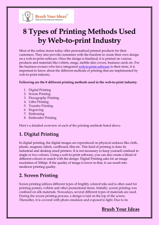 8 Types of Printing Methods Used by Web to print Industry