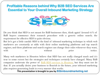Profitable Reasons behind Why B2B SEO Services Are Essential to Your Overall Inbound Marketing Strategy
