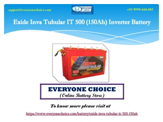 Get Exide Inva Tubular IT 500 (150Ah) Inverter Battery Online