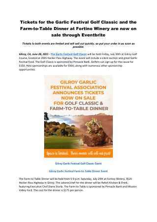 Tickets for the Garlic Festival Golf Classic and the Farm-to-Table Dinner