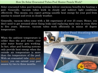 Solar Evacuated Tubes Pool Heater Panels Work - Northern Lights Solar Solutions