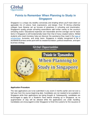 Points to Remember When Planning to Study in Singapore