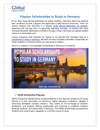 Popular Scholarships to Study in Germany