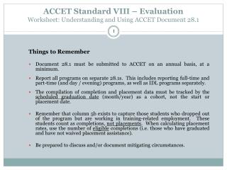 ACCET Standard VIII – Evaluation Worksheet: Understanding and Using ACCET Document 28.1