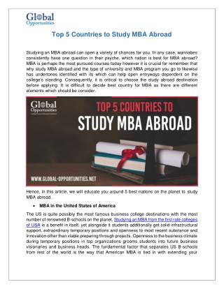 Top 5 Countries to Study MBA Abroad