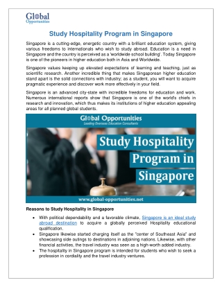 Study Hospitality Program in Singapore
