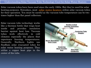 Solar Vacuum Tube Technology Used for Solar Water Heaters