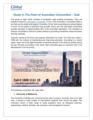 Study in The Pearl of Australian Universities – Go8