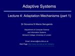 Adaptive Systems Lecture 4: Adaptation Mechanisms part 1