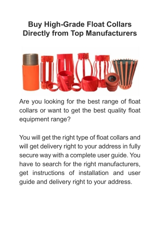 Buy High-Grade Float Collars Directly from Top Manufacturers