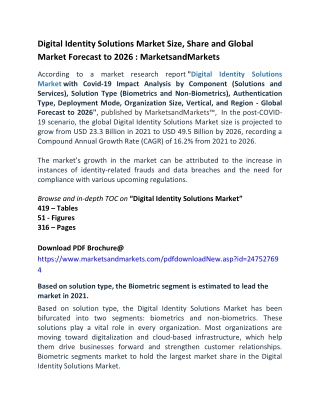Digital Identity Solutions Market Size, Share and Global Market Forecast to 2026 MarketsandMarkets