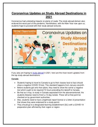 Coronavirus Updates on Study Abroad Destinations in 2021