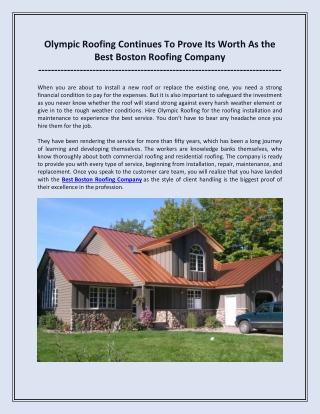 Olympic Roofing Continues To Prove Its Worth As the Best Boston Roofing Company