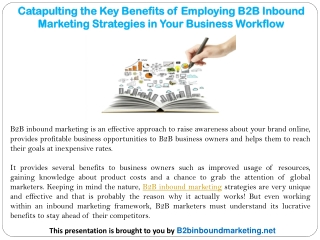 Catapulting the Key Benefits of Employing B2B Inbound Marketing Strategies in Your Business Workflow