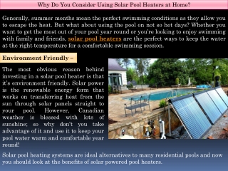 Why Do You Consider Using Solar Pool Heaters at Home?