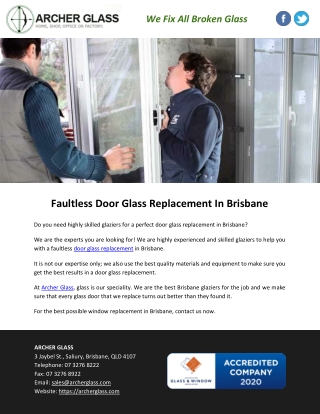 Faultless Door Glass Replacement In Brisbane