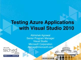 Testing Azure Applications with Visual Studio 2010