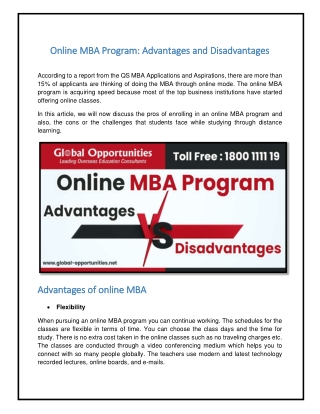 Online MBA Program Advantages and Disadvantages