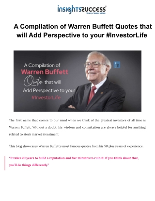 A Compilation of Warren Buffett Quotes that will Add Perspective to your #Invest