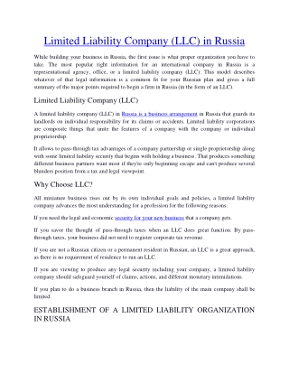 Limited Liability Company (LLC) in Russia