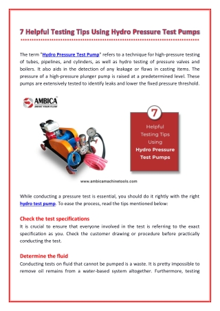 Top 7 Tips to Make a Hydro Pressure Test Pump Easy