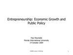 Entrepreneurship: Economic Growth and Public Policy