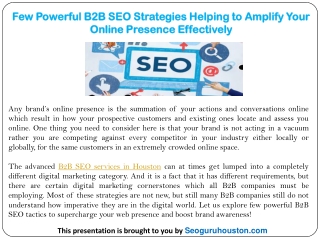 Few Powerful B2B SEO Strategies Helping to Amplify Your Online Presence Effectively