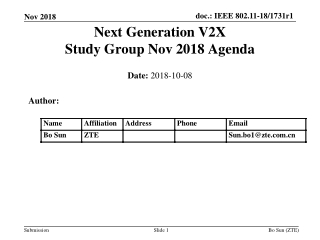 Next Generation V2X Study Group Nov 2018 Agenda