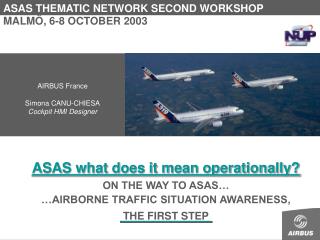 ASAS what does it mean operationally? ON THE WAY TO ASAS… …AIRBORNE TRAFFIC SITUATION AWARENESS, THE FIRST STEP