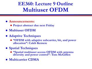 EE360: Lecture 9 Outline Multiuser OFDM
