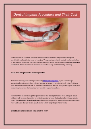 Dental Implant Procedure and Their Cost