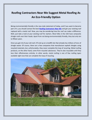 Roofing Contractors Near Me Suggest Metal Roofing As An Eco-Friendly Option